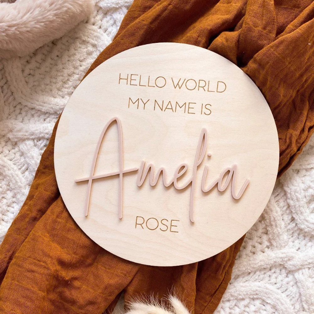 Industrial Laser Marker - Plakat Nama Kayu Personalisasi Hello World